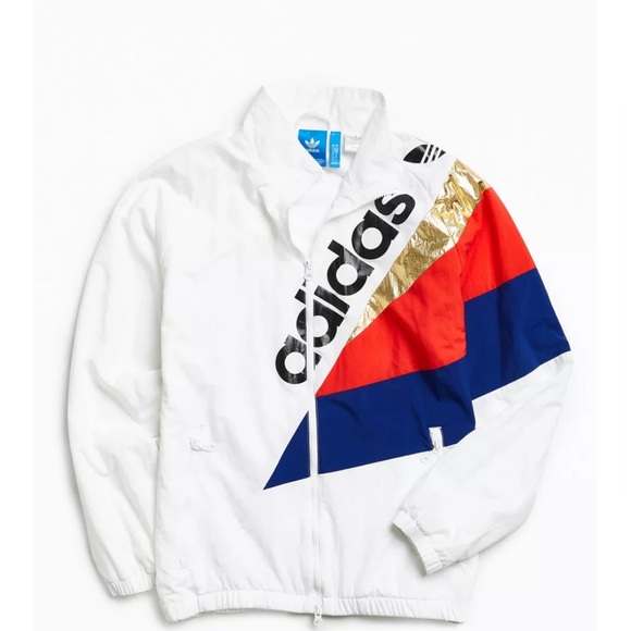 Adidas White Track Jacket Gold, Red, and Blue Design Urban Outfitters Medium - Picture 2 of 10